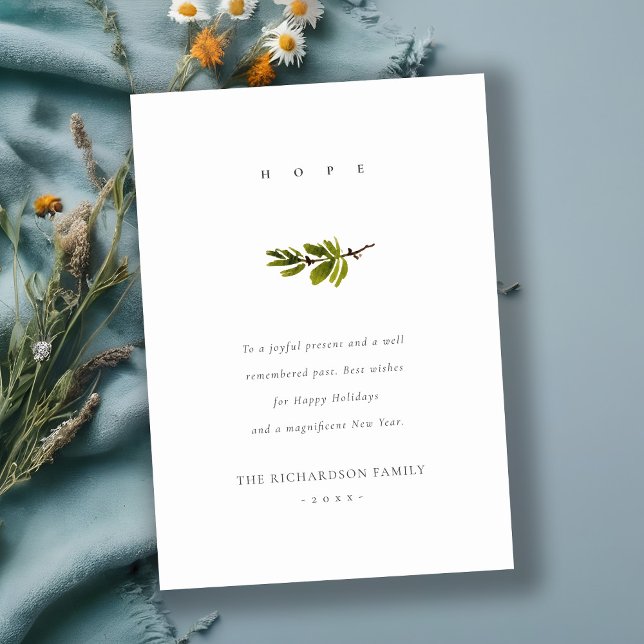 Elegant Minimal Pine Branch Christmas Hope Holiday Card (Creator Uploaded)