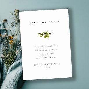 Elegant Minimal Pine Branch Christmas Love & Peace Holiday Card