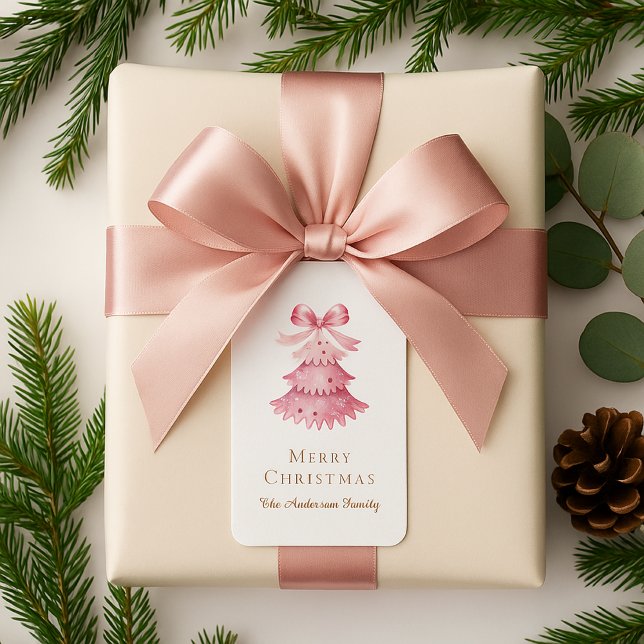 Elegant Minimal Pink Christmas Tree Typography Label (Creator Uploaded)