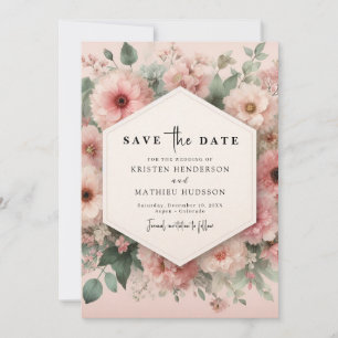 Elegant Minimal Pink Floral Wedding Save The Date