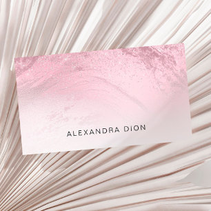 Elegant minimal pink rose gold glitter marble business card