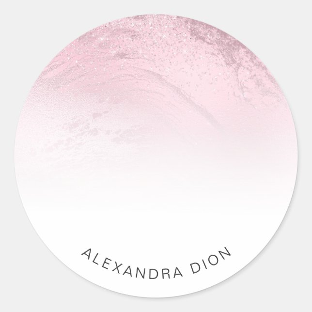 Elegant minimal pink rose gold glitter marble classic round sticker (Front)