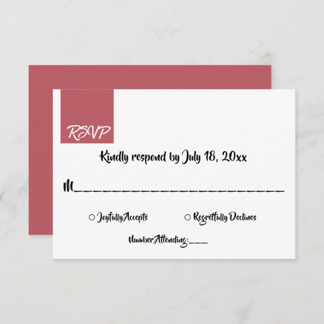 Elegant Minimal Pink Script Chic Modern Wedding RSVP Card (Front/Back)