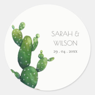 Elegant Minimal Potted Cactus Green Foliage Classic Round Sticker
