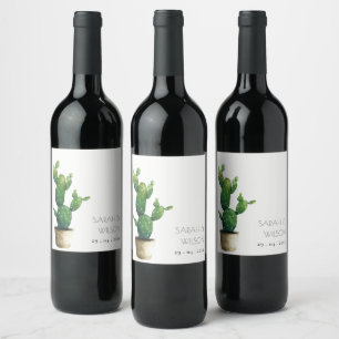 Elegant Minimal Potted Cactus Green Foliage Wine L Label