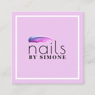 Elegant minimal purple nail polish stroke square business card