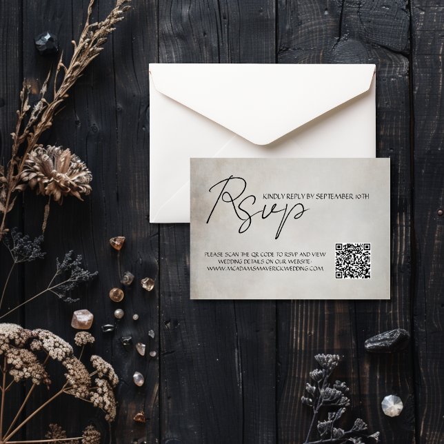 Elegant Minimal QR Code Wedding RSVP Response Card (Creator Uploaded)