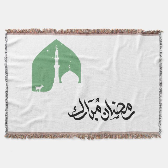 Elegant Minimal Ramadan Design with Green Mosque  Throw Blanket (Front)