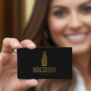 Elegant Minimal Real Estate Logo Black Business Card