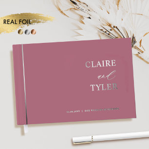 Elegant, Minimal Real Foil and Burgundy Wedding Guest Book