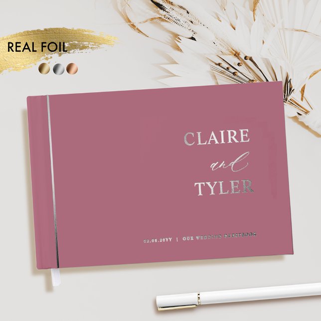 Elegant, Minimal Real Foil and Burgundy Wedding Guest Book (Creator Uploaded)