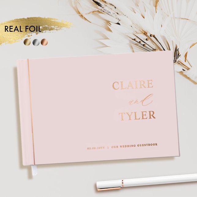 Elegant, Minimal Real Foil and Dusty Pink Wedding Guest Book (Creator Uploaded)