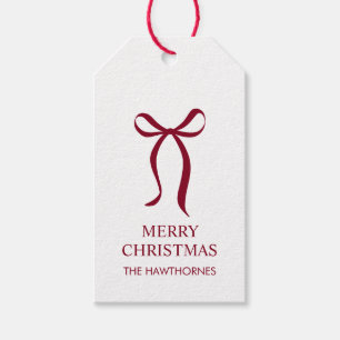 Elegant Minimal Red Bow Merry Christmas Gift Tags