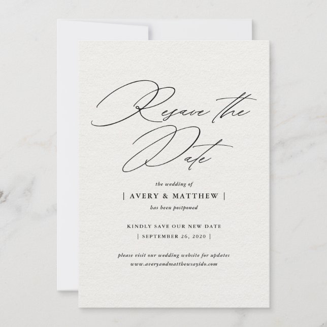 Elegant Minimal Resave The Date Wedding Announcement (Front)