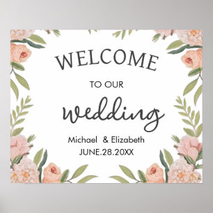 Elegant Minimal Rose Floral Wedding Welcome Sign