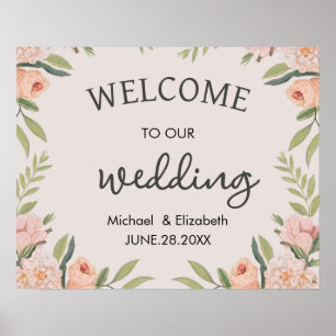 Elegant Minimal Rose Floral Wedding Welcome Sign