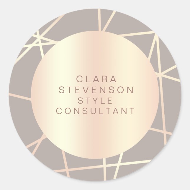 Elegant minimal rose gold geometric  classic round sticker (Front)