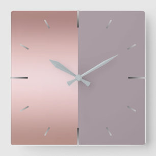 Elegant & minimal rose gold & purple colour block square wall clock