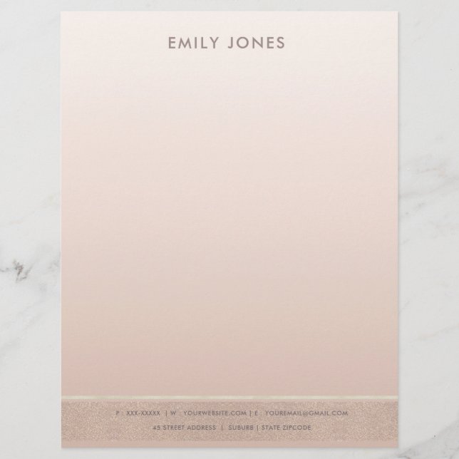 ELEGANT MINIMAL ROSE GOLD SHIMMER PERSONALIZED PERSONALIZED LETTERHEAD (Front)