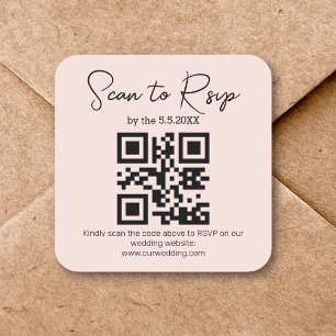elegant minimal rsvp qr code wedding pink chic square sticker