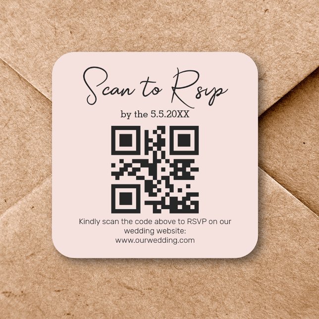 elegant minimal rsvp qr code wedding pink chic square sticker (Creator Uploaded)