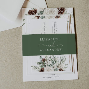 Elegant minimal sage green calligraphy wedding invitation belly band