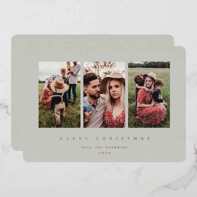 Elegant Minimal Sage Green Frame Triple Photo (Front/Back)