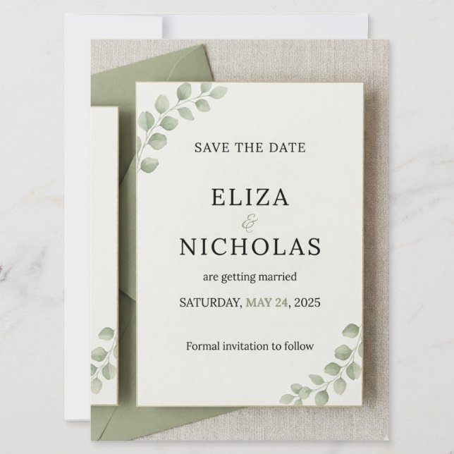 Elegant Minimal Save the Date Wedding Card (Front)