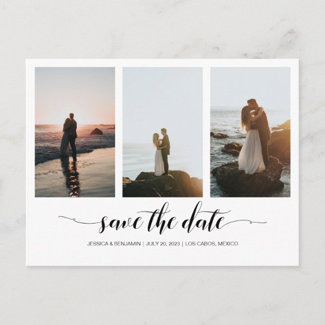 Elegant Minimal Save The Date with Photo Collage Postcard (Front)