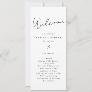 Elegant Minimal Script Black White Wedding Program