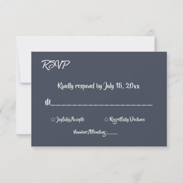 Elegant Minimal Script Dusky Blue Modern Wedding RSVP Card (Front)