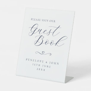 Elegant Minimal Script Guest Book Wedding Pedestal Sign