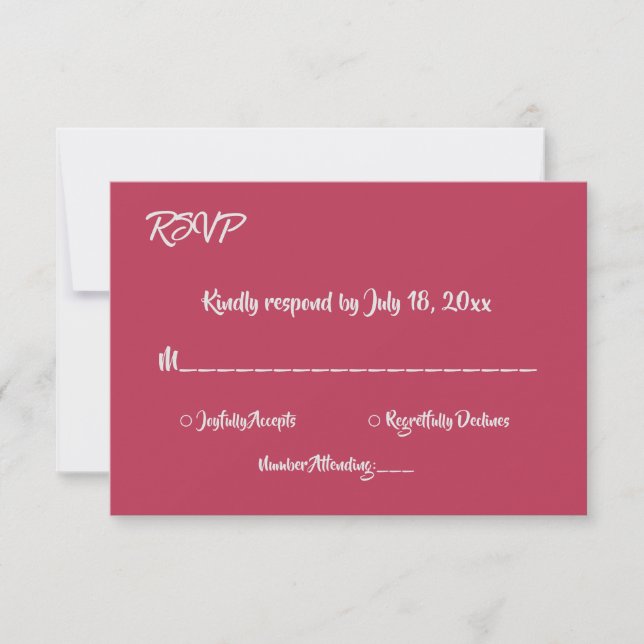 Elegant Minimal Script Magenta Modern Chic Wedding RSVP Card (Front)