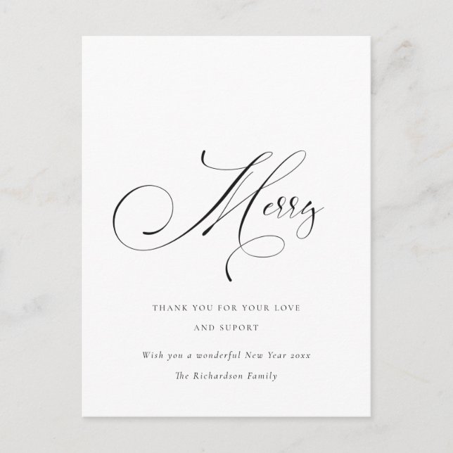 Elegant Minimal Script Merry Christmas Greeting Postcard (Front)