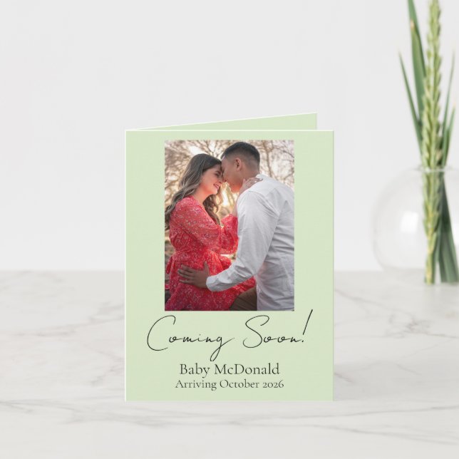 Elegant minimal script pregnancy announcement card (Front)