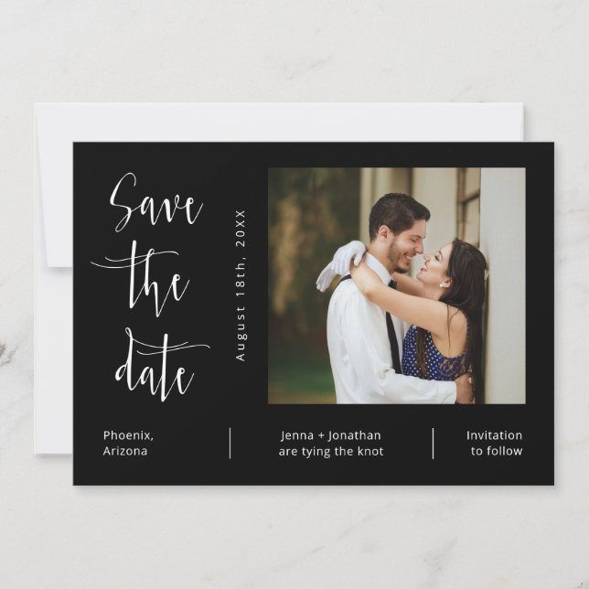 Elegant Minimal Script QR Code Photo Save the Date Invitation (Front)