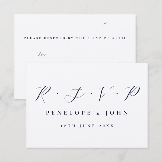 Elegant Minimal Script Serif Name Date Wedding RSVP Card (Front/Back)