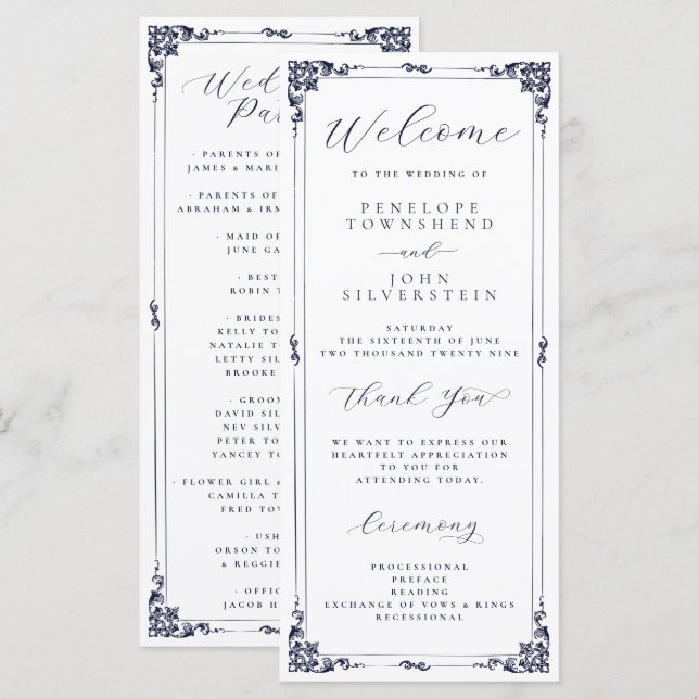 Elegant Minimal Script Typography Border Wedding Programme (Front/Back)