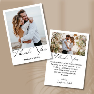 elegant minimal script wedding 2 photos  thank you card