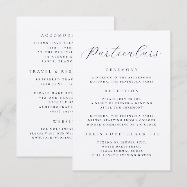 Elegant Minimal Script Wedding Particulars Enclosure Card (Front/Back)