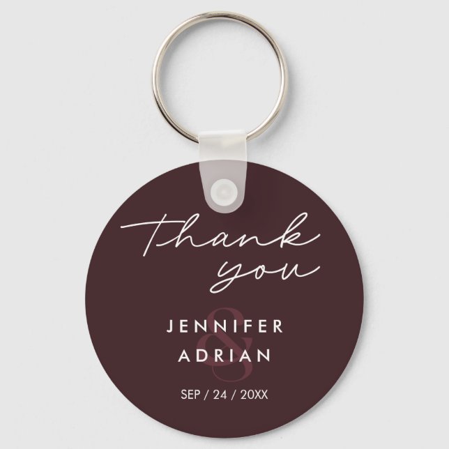 Elegant Minimal Seal brown Modern Wedding keychain (Front)