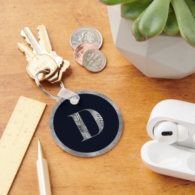 Elegant Minimal Silver & Black Custom Monogram Key Ring (Desk)