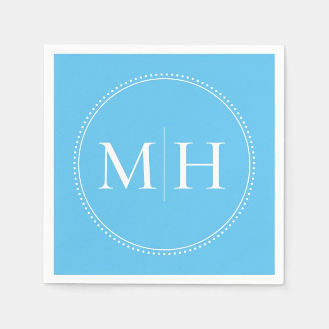 Elegant Minimal Sky Blue Monogram Wedding Napkin (Front)
