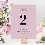 Elegant, Minimal Soft Mauve Wedding Table Number<br><div class="desc">Elevate your wedding reception with our coordinating table numbers, designed to blend modern minimalism with romantic elegance. Each piece features delicate calligraphy details that gracefully captures the essence of your special day. Table number card in a beautiful mauve dusty purple tone. Crafted with care, these table numbers serve as both...</div>