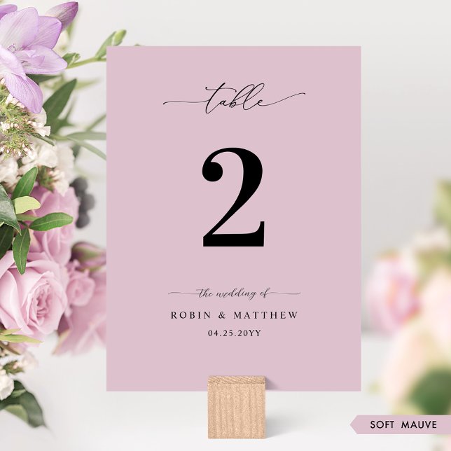 Elegant, Minimal Soft Mauve Wedding Table Number (Creator Uploaded)