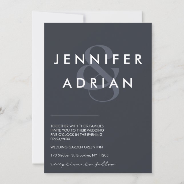 Elegant Minimal Squid Ink Modern Wedding  Invitation (Back)