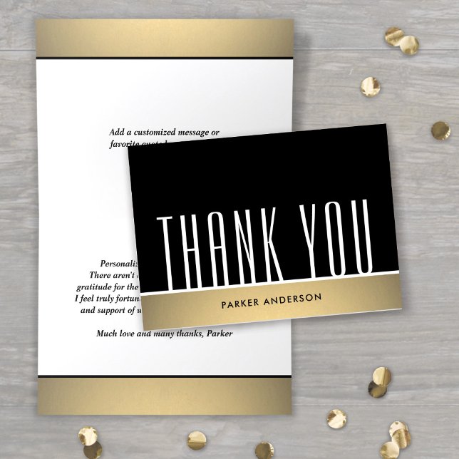 Elegant Minimal Typography Black White & Gold Thank You Card (Creator Uploaded)