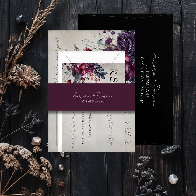 Elegant Minimal Typography Maroon Wedding  Invitation Belly Band (Creator Uploaded)