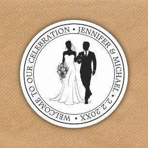 elegant minimal typography wedding couple border classic round sticker