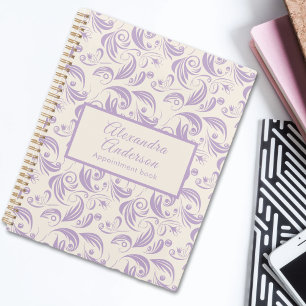 Elegant Minimal Violet Leaves Pattern Swirl Script Planner